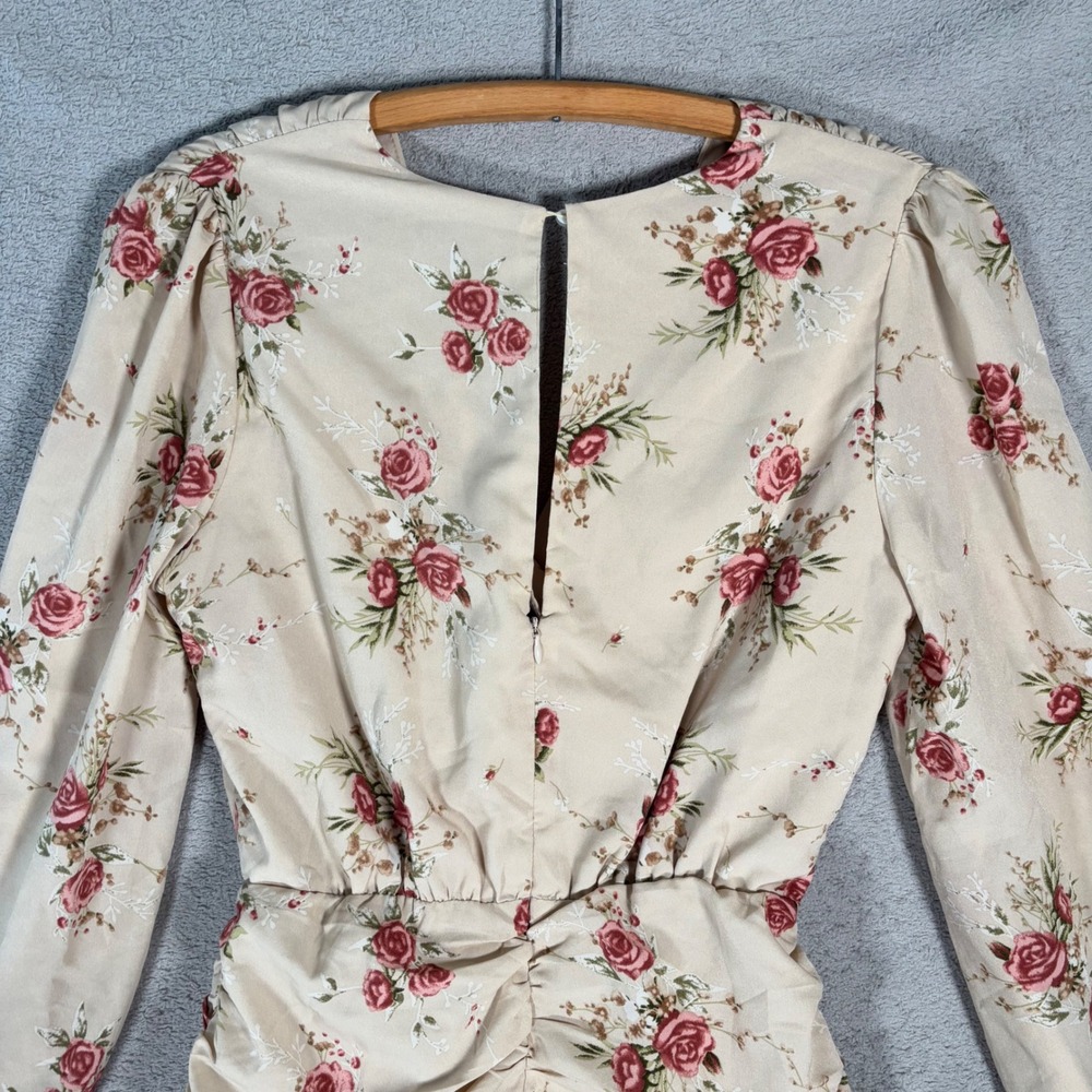 En Saison Floral Ruched Wrap Mini Dress Women's Size M‎ Beige Red Anthropologie - Picture 9 of 15